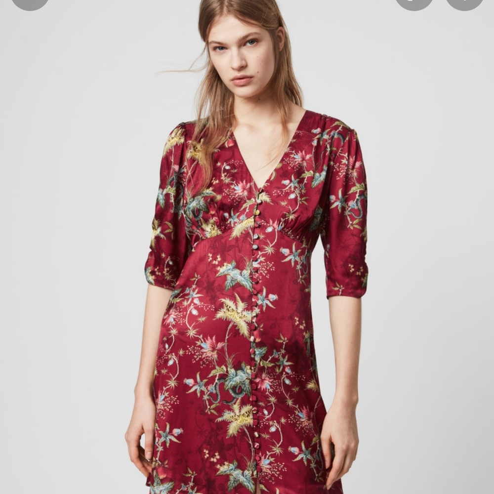 NWT ALLSAINTS Red Silk Python Dress M